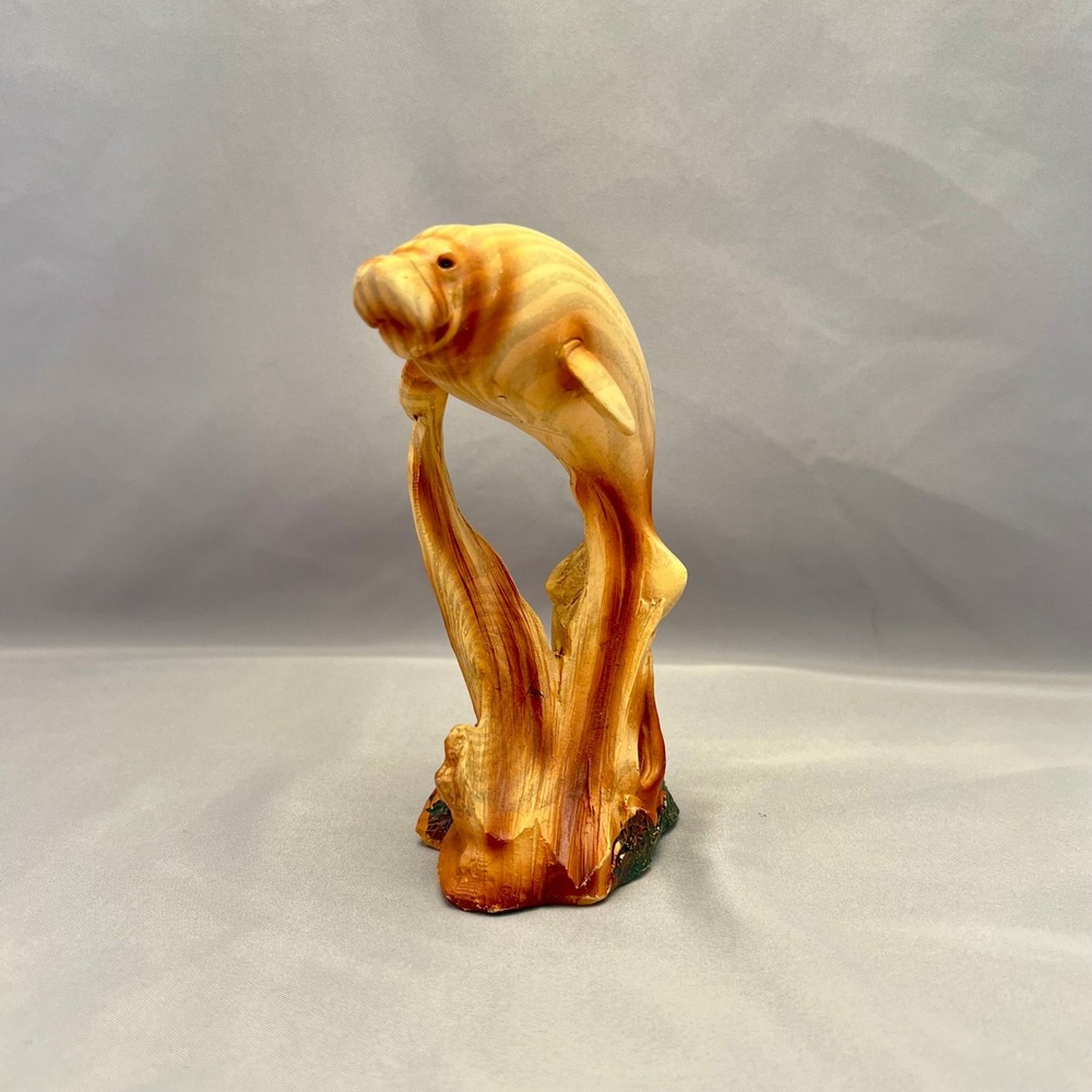Unbranded Manatee Figurine Unisex OS Tan Good Faux Wood Grain Resin Sculpture